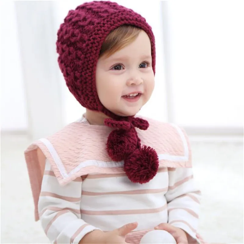 Winter Cute Handmade Wool Knit Hat Earmuffs Warm Baby Girls Cap Turban