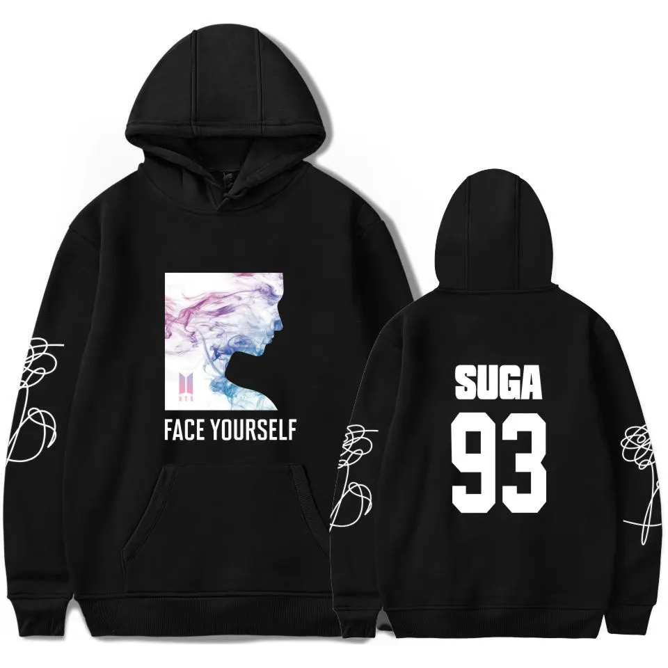 БЦ К-поп лица себя Bangtan свитеры с капюшоном для мальчиков Для женщин поклонников