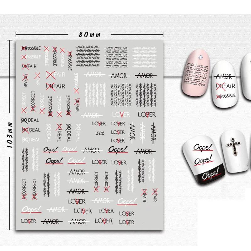 1 шт наклейки для ногтей с буквами, слова, текст, геометрический 3D слайдер для ногтей, наклейки для маникюра, наклейки для ногтей, наклейки для украшения ногтей