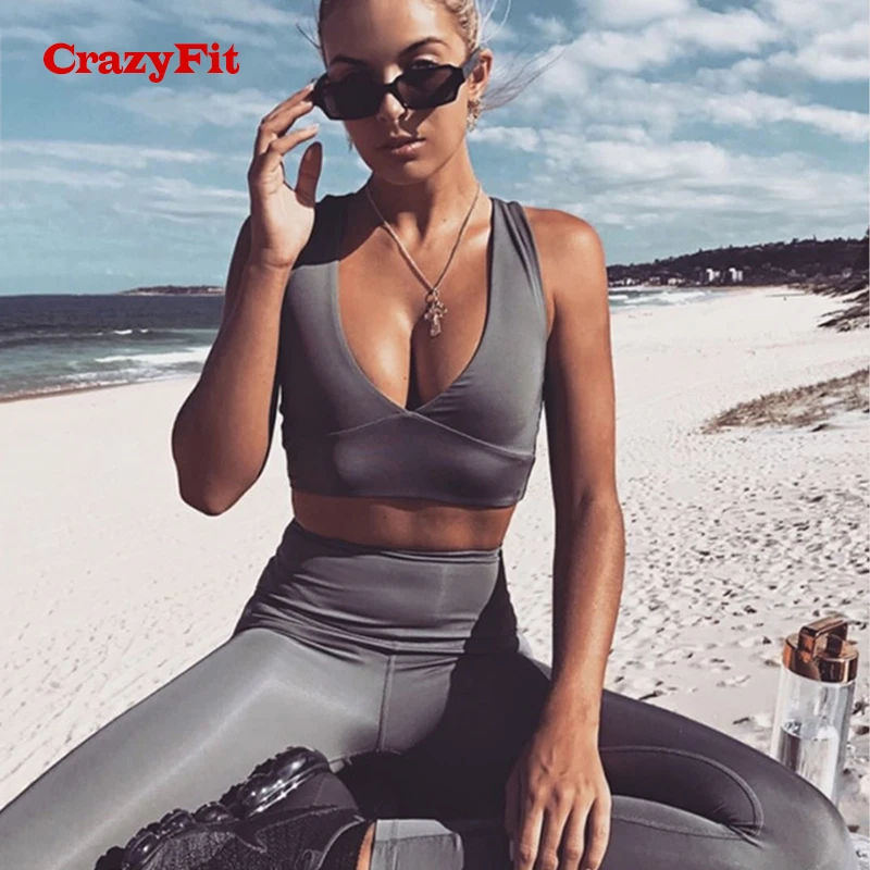 

CrazyFit 2 Piece Sport Wear Set Women 2018 Sexy Workout Clothes Fitness Gym Clothing Yoga Sets Running Sports Suits Jogging Suit