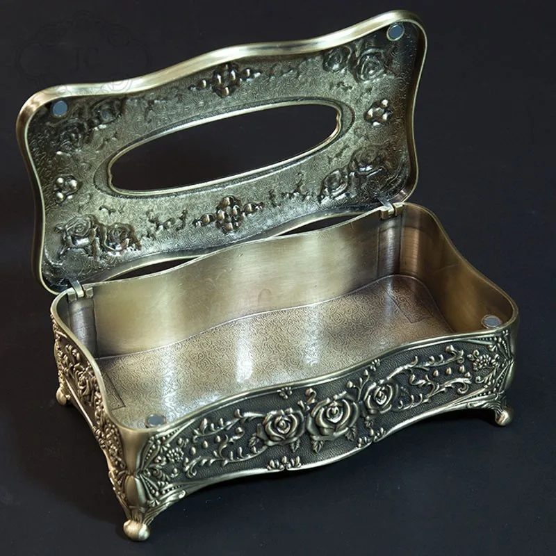 Высококачественная бронзовая металлическая коробка для ткани, ретро держатель для салфеток с цветком, тканевый контейнер для украшения дома ZJH007