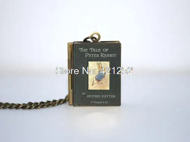 

The Tale of Peter Rabbit Book Locket Necklace Keyring silver Bronze tone