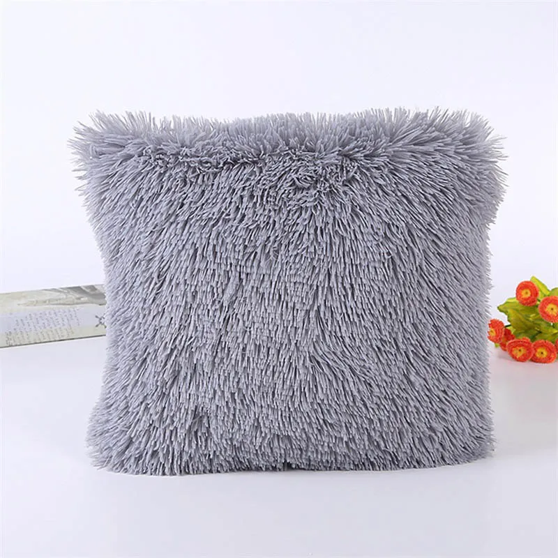 Мягкий плюшевый чехол для подушки с квадратной талией, декоративная наволочка 43*43 см - Цвет: grey