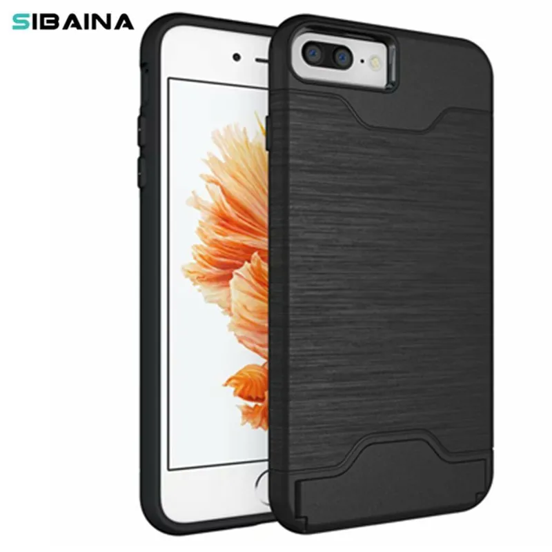 

Phone Case For Iphone 6 6s Plus 7 7 Plus PC+TPU Anti Shock Impact Brushed Texture Stand Card Slot Cover Shell