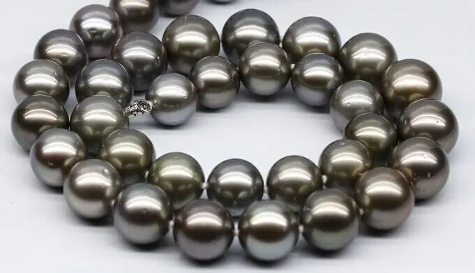 

Superb 10-11mm Natural Tahitian genuine black round pearl necklace