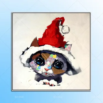 

Modern Oil Painting 100% Handpainted Cat Oil Painting on Canvas Cartoon Animal Wall Painting for Living Room Home Decor Wall Art