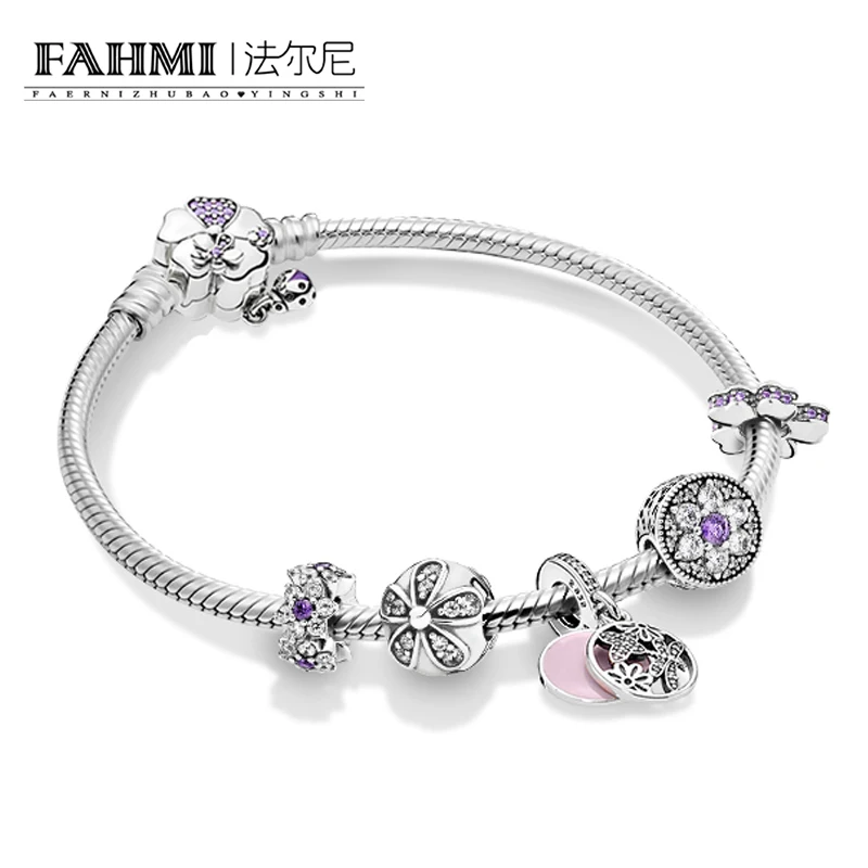 

FAHMI 100% 925 Sterling Silver Daisy Flowers Fresh Charm Natural Bracelet Set Elegant Retro Charming Gift Women Original Jewelry