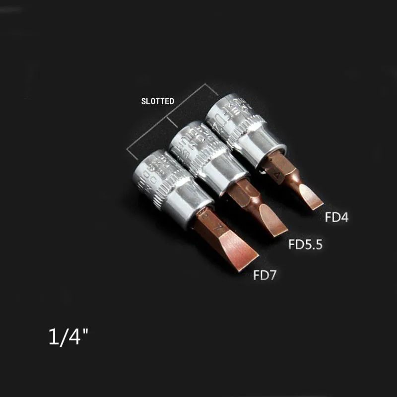 3pcs/set 1/4" Socket Joint Slotted Screwdriver Head High Quality CR V