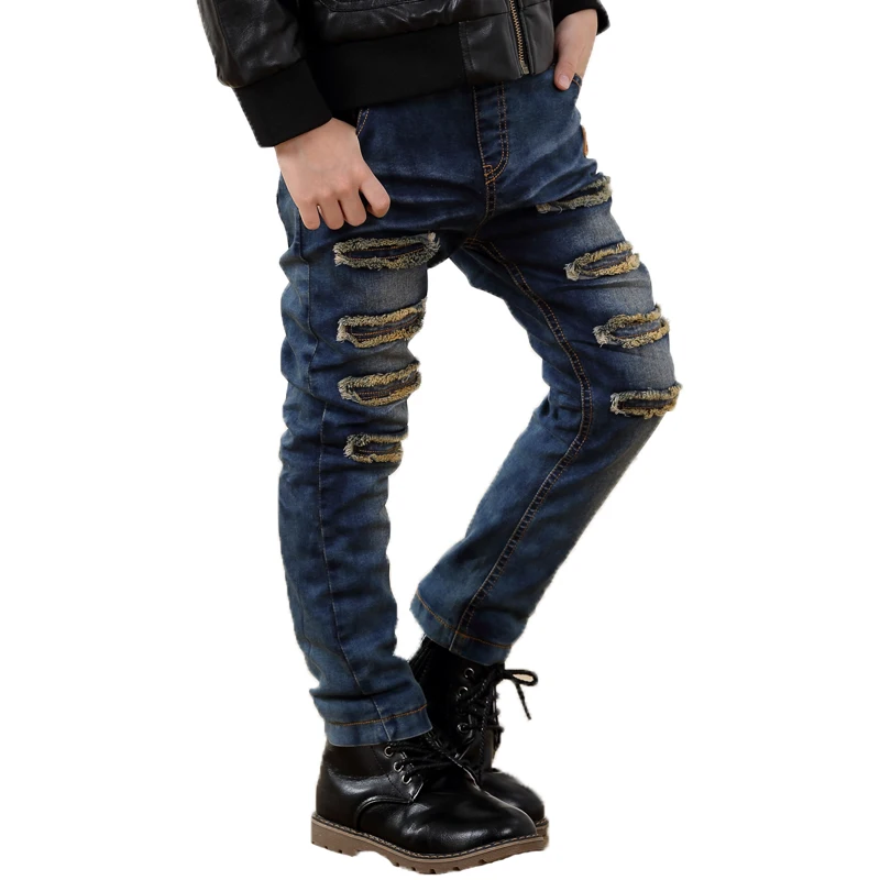 

Children Clothing Boys Pants Ripped Hole Jeans 2018 Spring Autumn Light Wash Boys Pants for Kids Boy Children's Jeans P17