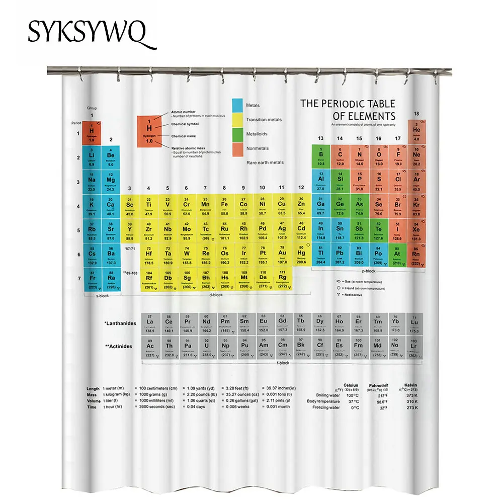 

Shower Curtain Periodic Table Of The Elements White Yellow Blue Bathroom Curtain Tabla Periodica Quimica Fabric Waterproof