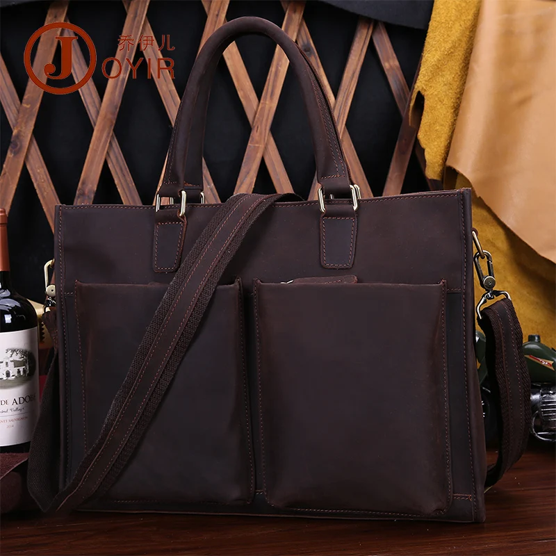 

Vintage Crazy Horse Leather Men Handbag Casual 14" Laptop Bag Genuine Leather Briefcases