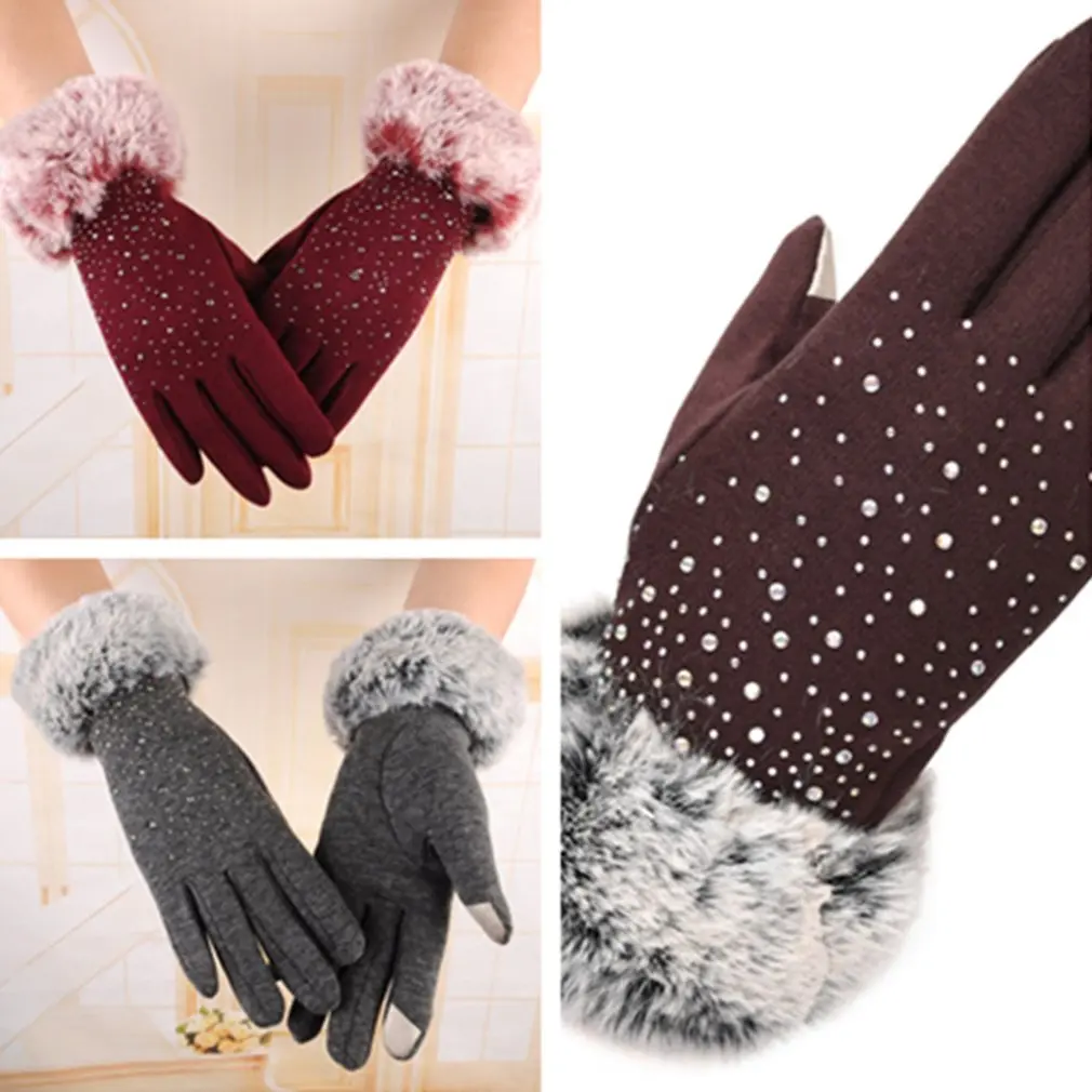 Женские перчатки для экрана теплые на подкладке толстые сенсорные теплые зимние перчатки неинвертированные бархатные для улицы повседневная одежда