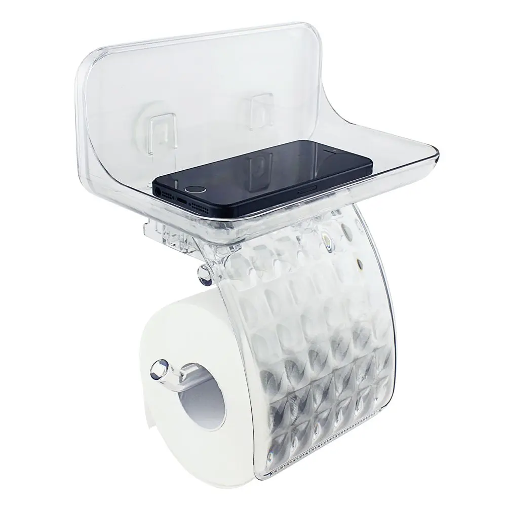 Hot Tissue Holder with Phone Shelf Toilet Paper Holder with Shelf Toilet Roll Bath Paper Roll Holder Shelf for Wet Wipe Home