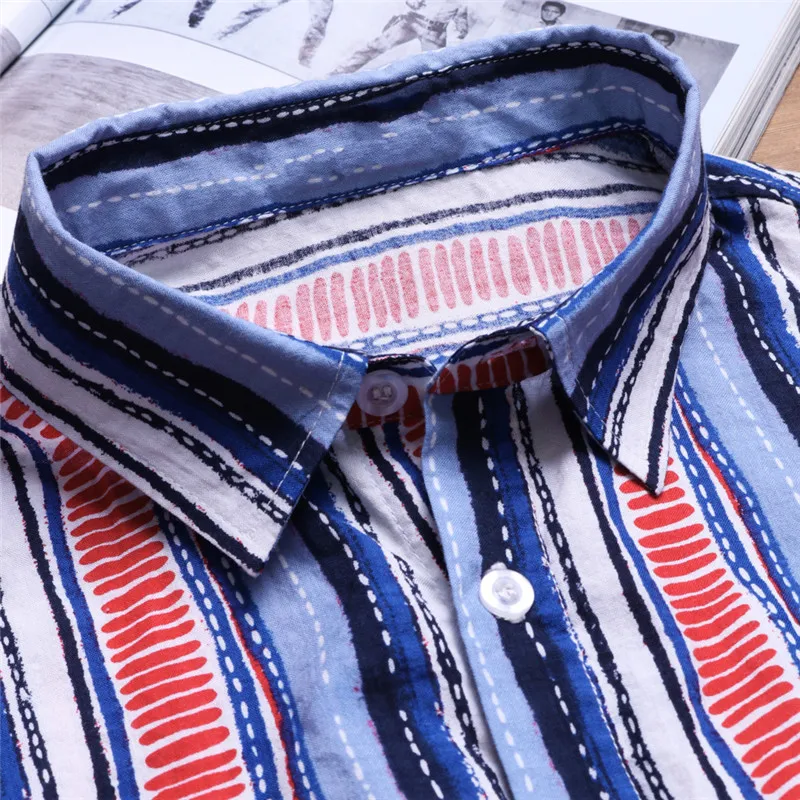 نيبال 5XL الرجال قمصان قصيرة الأكمام اللباس قميص مخطط القطن قميص فضفاض بدوره أسفل طوق هومبر Camisa هاواي الملابس نيبال 5XL الرجال قمصان قصيرة الأكمام اللباس قميص مخطط القطن قميص فضفاض بدوره أسفل طوق هومبر Camisa هاواي الملابس