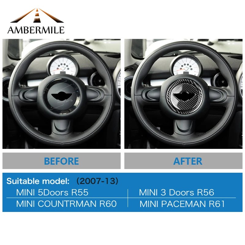 AMBERMILE наклейки на руль из углеродного волокна Накладка для Mini Cooper Clubman R55 R56 Countryman R60 Paceman R61 аксессуары