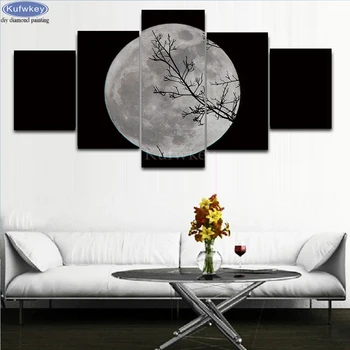 

5D DIY Diamond Painting Night Moon landscape Cross Stitch 5 pieces Diamond mosaic diamond Embroidery for living room decor art