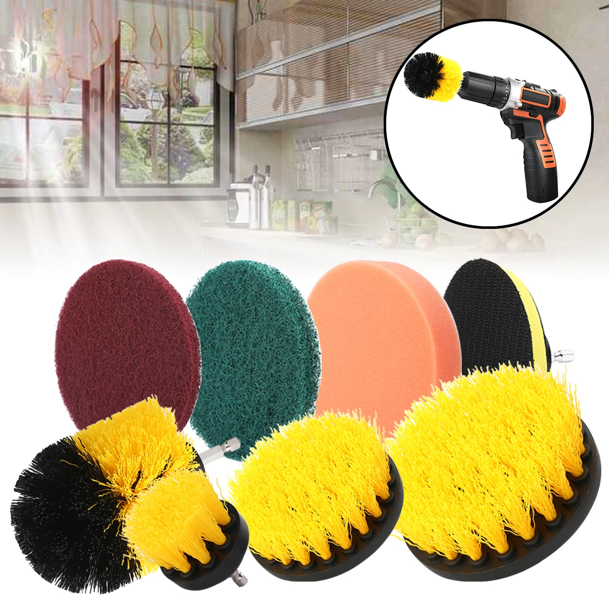 

8PCS Power Scrubber Brushes Cleaning Kit Drill Brush Scrub Pads for Clean Home Floor Shower Toilet Carpet Washing Tools