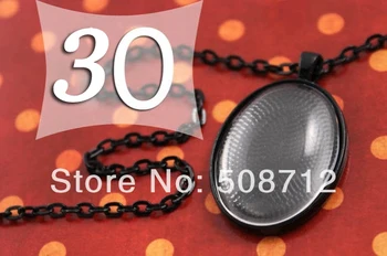 

30sets DIY 22x30 mm Pendant Kits Black Color Oval Pendant Tray with matching Chain and Glass