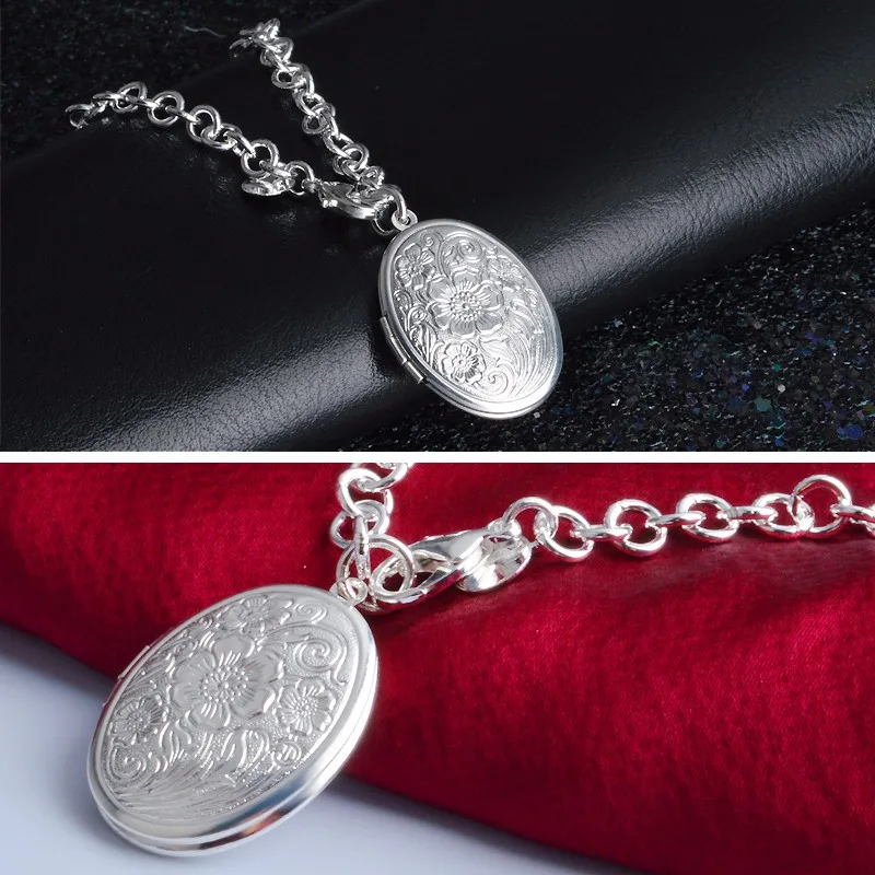 Низкая цена 925 пробы Серебряная массивная цепочка цветок фото медальон браслет для памяти любовника подарок на день Святого Валентина