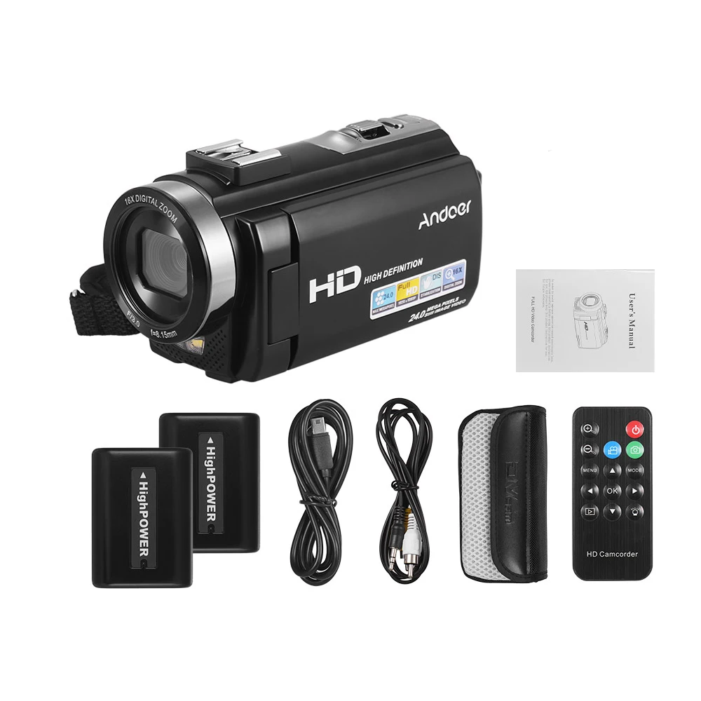 Andoer HDV-201LM 1080P FHD Цифровая видеокамера DV рекордер 24MP 16X цифровой зум 3,0 дюймовый ЖК-экран