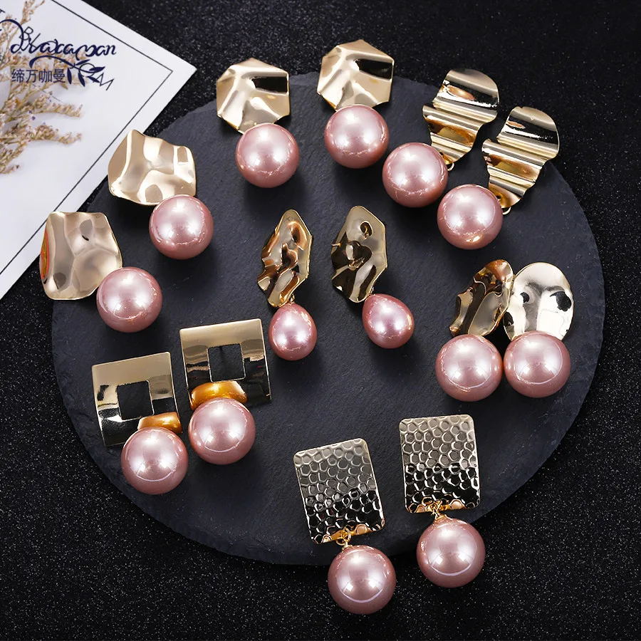 

Dvacaman Big Baroque Pink Freshwater Pearl Earrings for Women Natural Sea Shell Dangle Drop Earrings Wedding Bridal Jewelry Gift