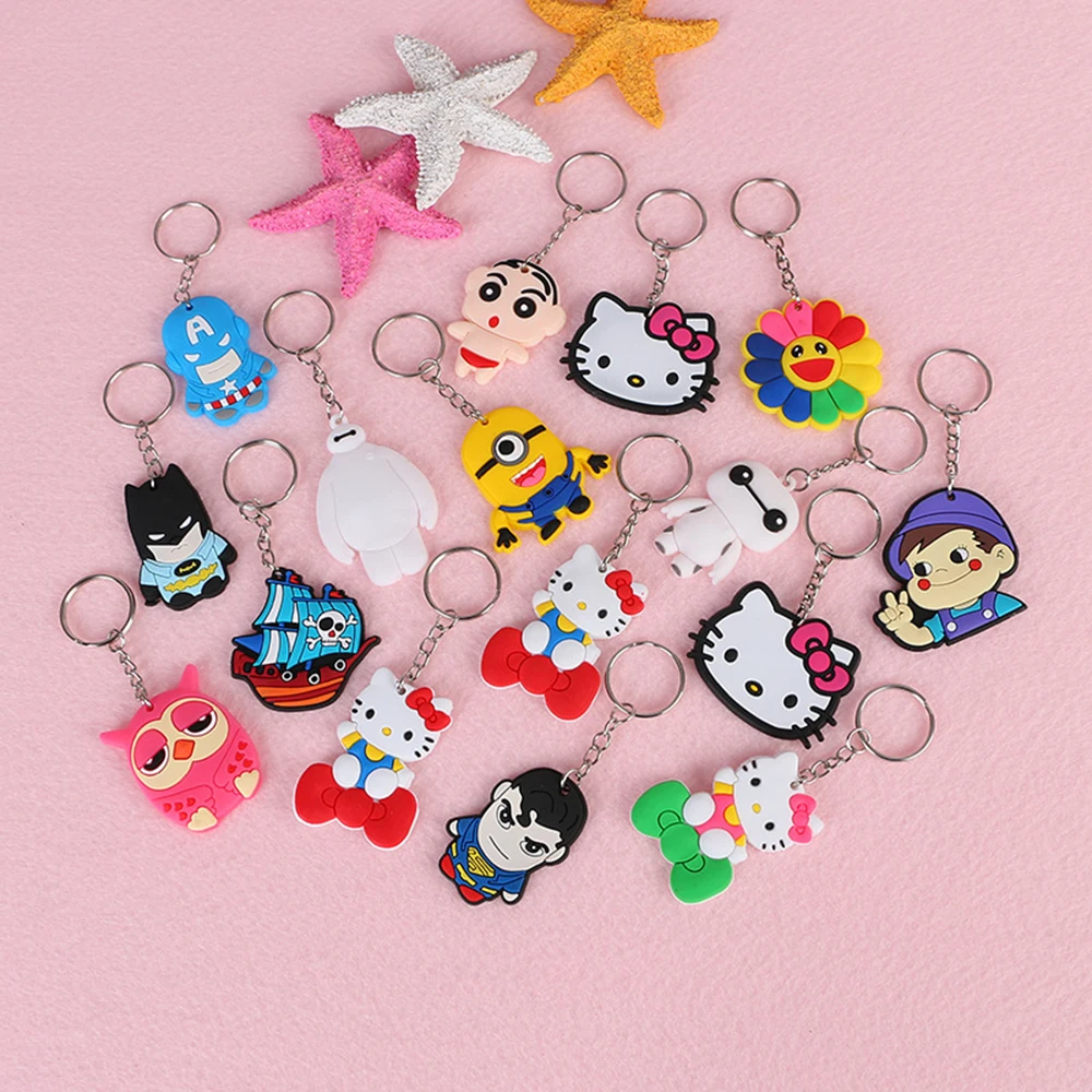

SUTI 50PCS/pack Cute Cartoon mini Keychain Silicone Stitch Minion Key ring Minnie Key Chains Owl Key Rings cat Bear Key holder