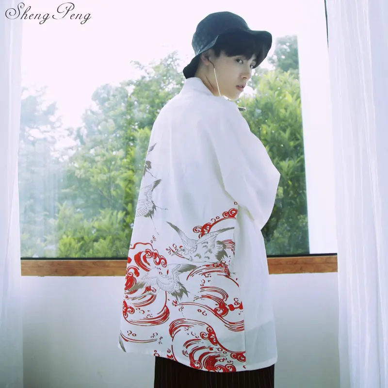 Традиционные японские Мужская одежда Мужская юката Японии кимоно мужчин Традиционный китайский блузка Китайский Топ V890