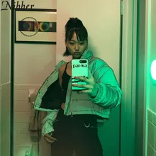 Nibber зимняя светоотражающая парка пуховик Женская модная укорочённая тёплая серая куртка на поясе резинке осеннее Активная одежда