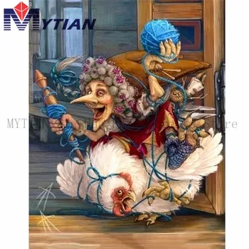 

Silly Old Lady Riding a Chicken and Knitting, 5D Diamond Painting Art Kit,MYTIAN DIY Diamond Embroidery Mosaic Home Decoration