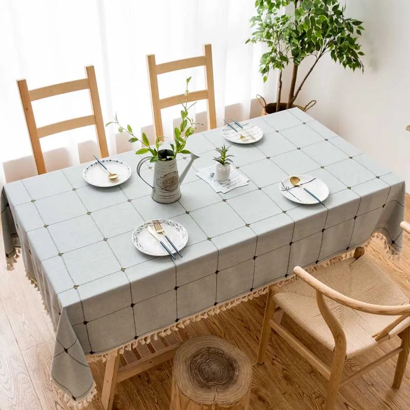 

Tassel Table Cloth Carpet Plaid Table Cover Thick Cotton Linen Tablecloth Rectangular Tableclothes Flax Home Dining Table Coat