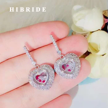 

HIBRIDE Fashion Design Micro CZ Pave Love Heart Shape Drop Earring for Women Long Drop Earring Brincos Wedding Jewelry E-944
