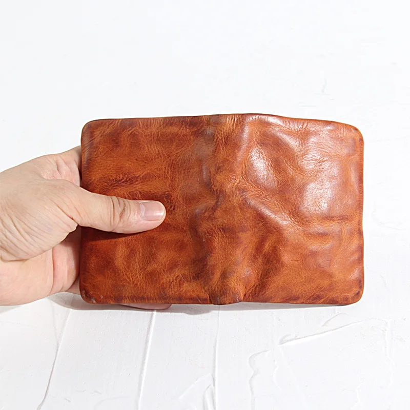 Мягкая Ruched Натуральная кожа бумажник Для мужчин короткие кошелек держатель для