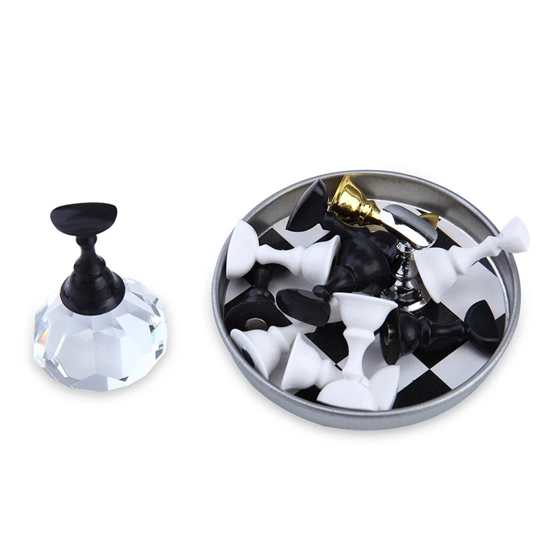 

12 Pcs Chess Board Magnetic Nail Art Crystal Practice Display Stand Salon Nail Tip Holder Set