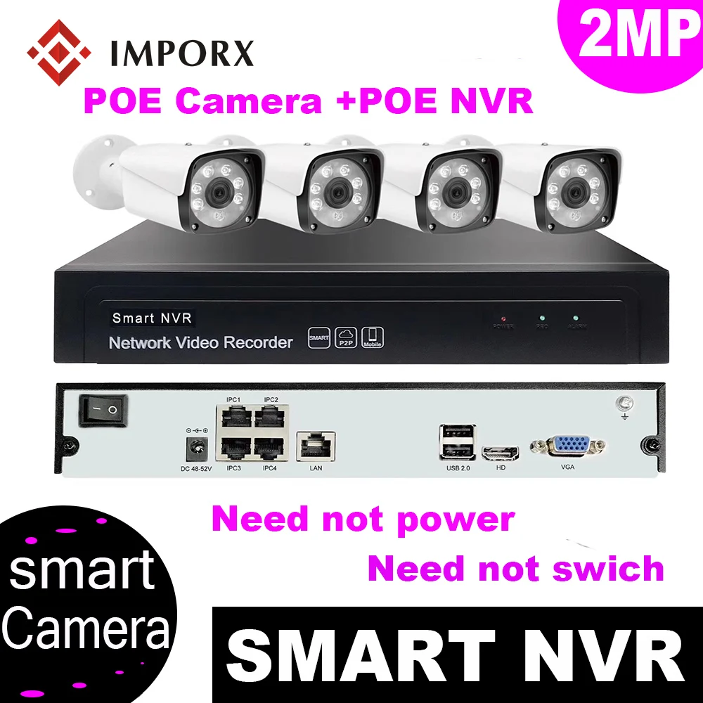 

IMPORX 4CH POE Kit 4CH NVR 2MP Wireless Security Camera for Home Night Vision Video Surveillance CCTV Camera Security System Kit