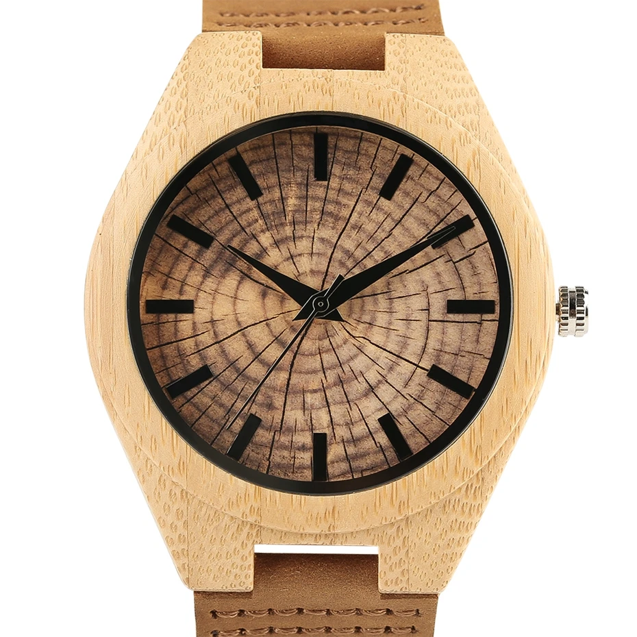 Retro Watch Men's Crafts Wooden Circle Quartz Watches Trendy Wood Pile Growth Ring Genuine Leather Masculino Relogio de Madeira (5)