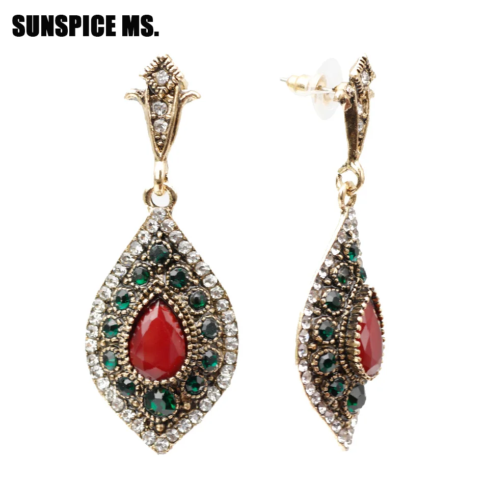 

SUNSPICE MS Turkish Retro Vintage Dangle Earring For Women Antique Gold Color Water Drop Resin Ethnic Indian Jewelry Boho Bijoux