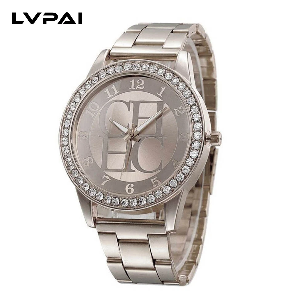 LVPAI Мода Новый высокое качество Diamond Dial сталь Аналоговые кварцевые наручные часы Relogio Masculino Lover'S подарки часы