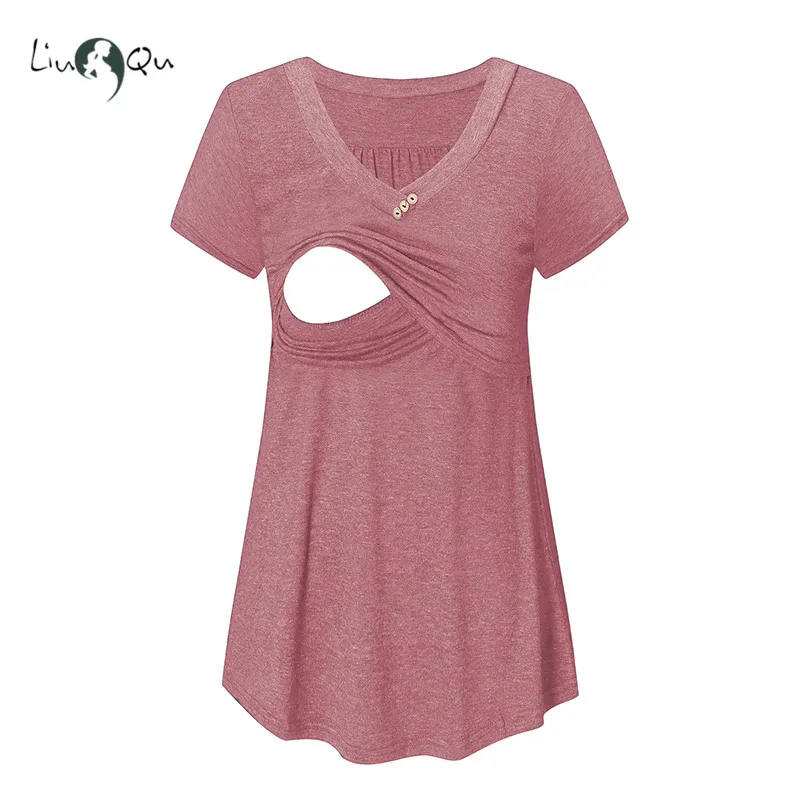 Maternity Clothes Pregnant Nurse Breastfeeding Tops T-Shirt Pregnant Clothes V Neck Button Casual Comfortable Loose Shirt