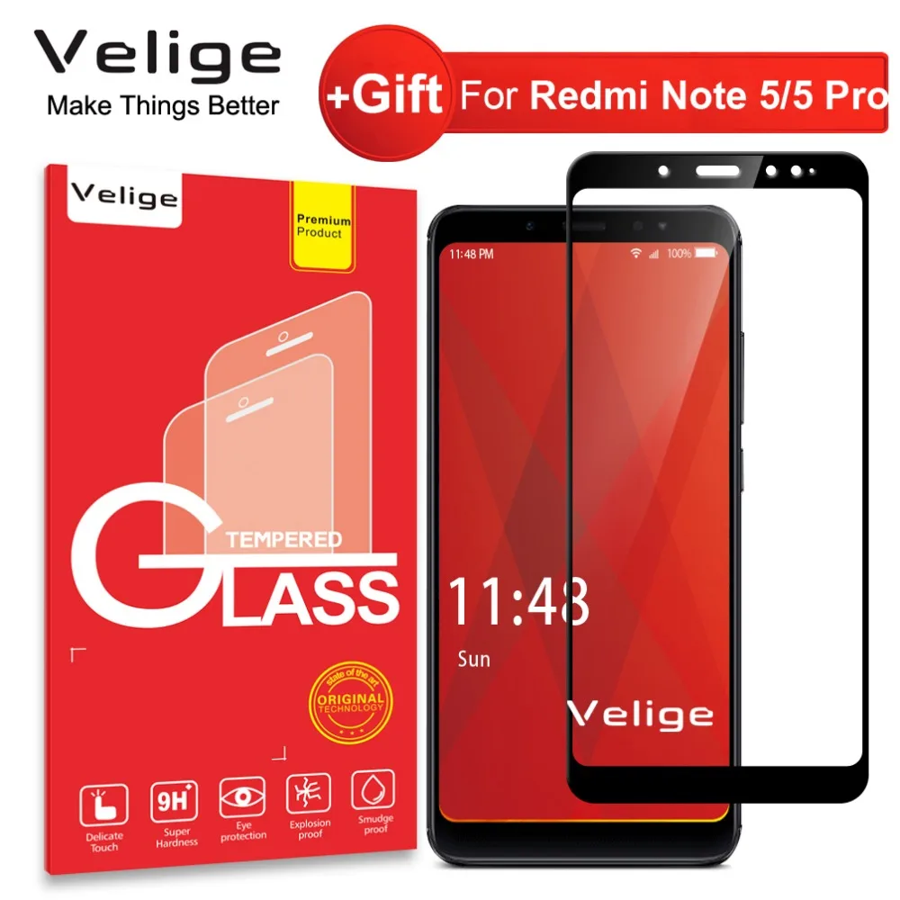 Закаленное стекло Velige для Xiaomi Redmi Note 5 Pro Xiomi Note5 защита экрана HD четкость 9H 0 3 мм