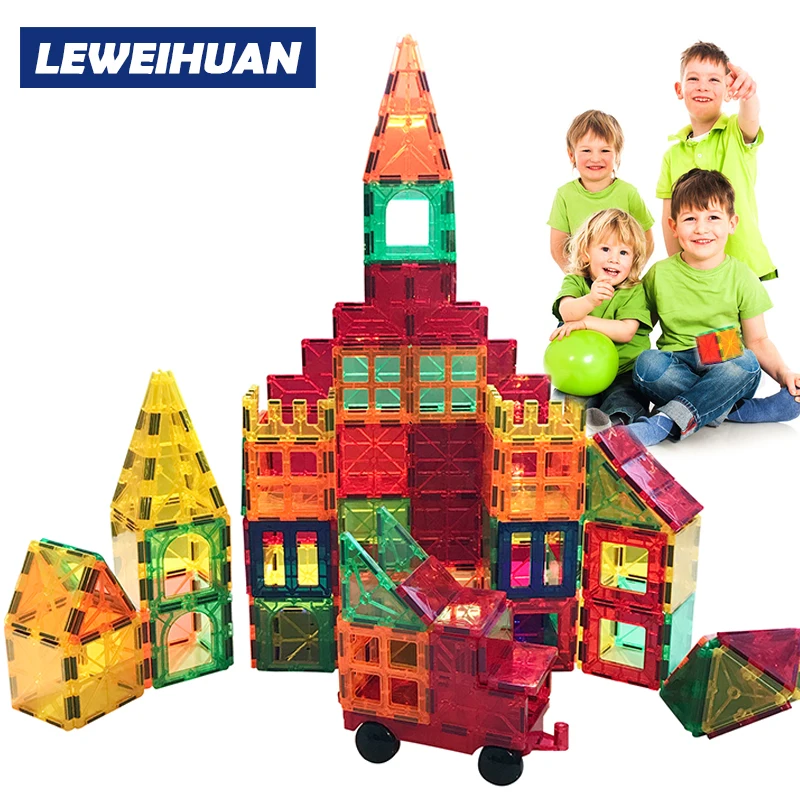 

100PCS Magnetic Designer Building Blocks Educational Assemble Bricks Transparent Magnetic Blocks Model Kits Construction Toys