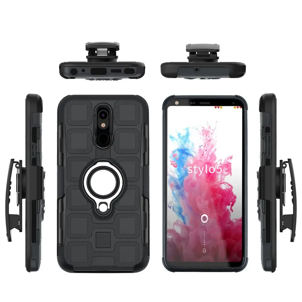 

For Coque LG Stylo 5 Belt Clip Holster Hybrid armor Shockproof Cover Back Case for lg stylo 5 Car Mount Ring Holder Stand Case