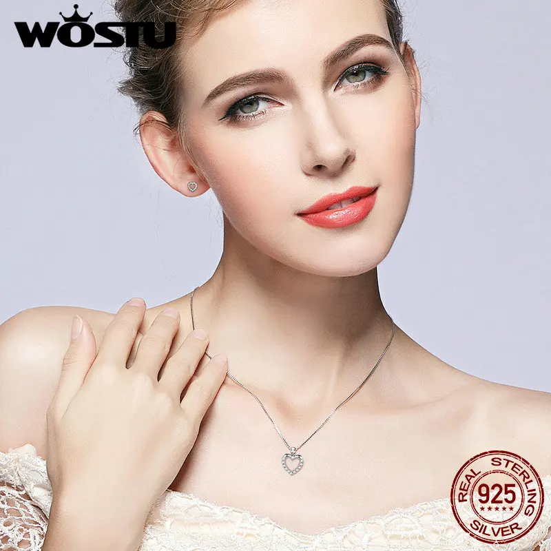 Женское Ожерелье с кулоном WOSTU из стерлингового серебра 925 пробы сердечком и