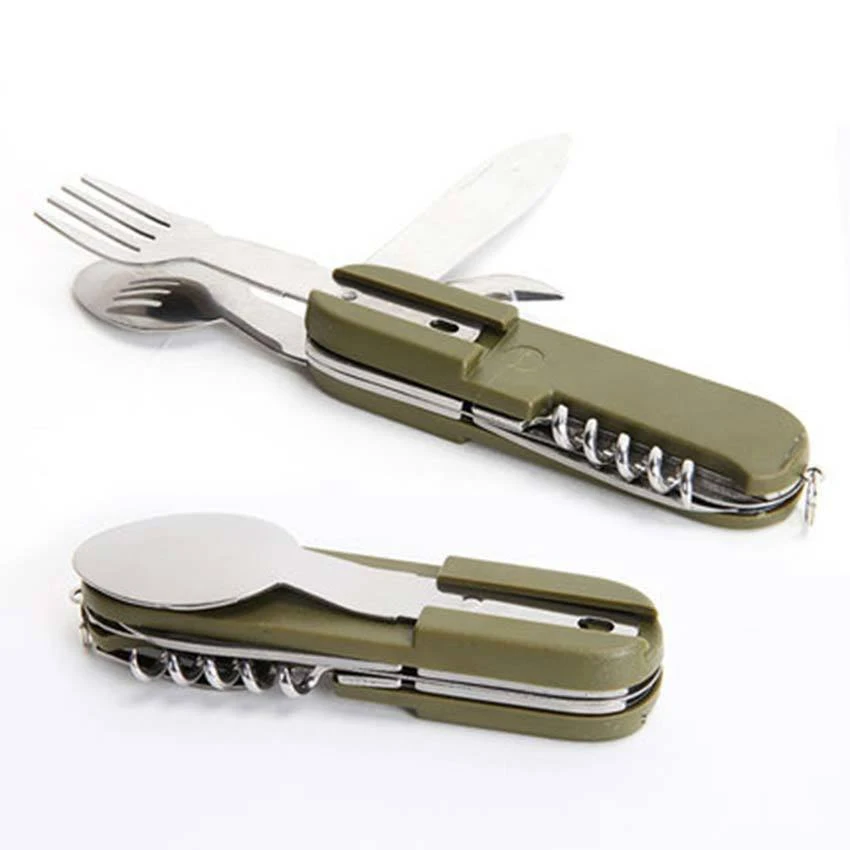 GFHGSD Outdoor Foldable 7 in 1 Utensil Set Stainless Steel Dinnerware