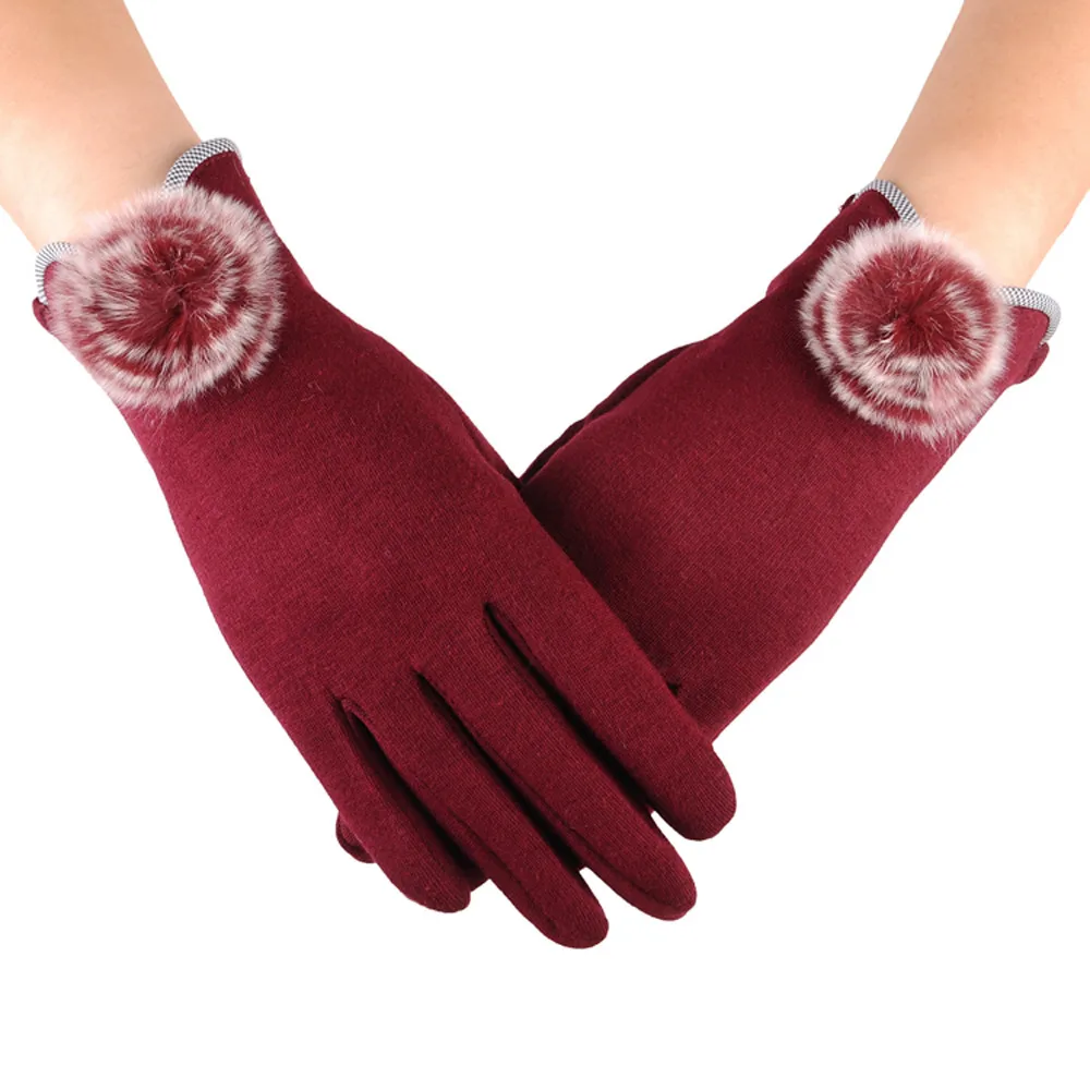 Новые стильные женские перчатки, женские модные теплые зимние перчатки с плюшевыми шариками, женские зимние теплые перчатки для защиты рук от ветра