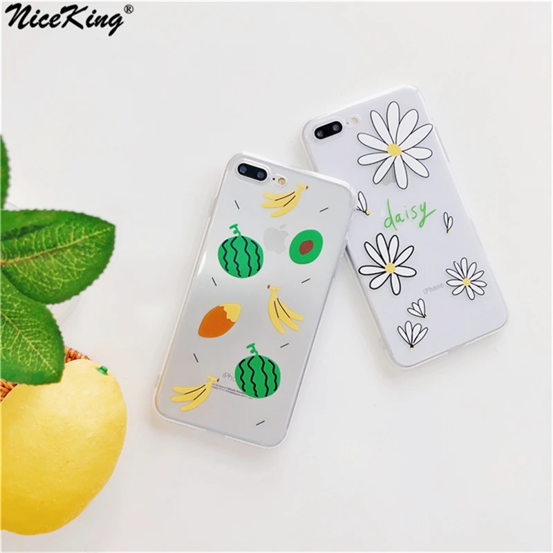

Niceking Fruit Watermelon Phone Case For iPhone X XR XS Max 6 6s 7 8 Plus Case Flower Small Daisy Soft TPU Back Cover Case Coque