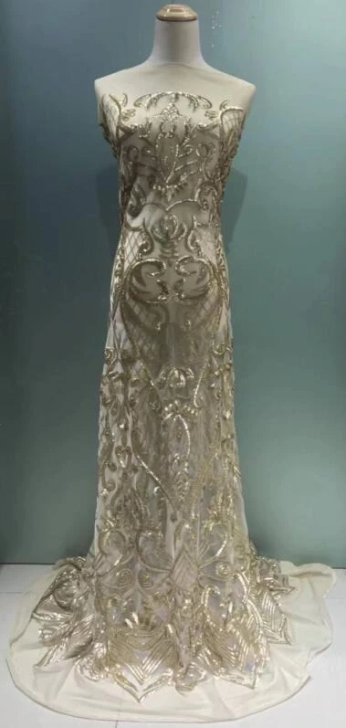 

2018 Popular nice color gold style african lace fabric with beads lace fabric party/wedding dress soft lace fabric lace