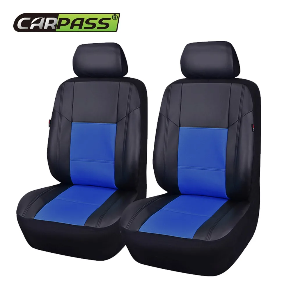 

Car-pass New Punching Full PU Leather 2 Front Seat Cover Red Blue Beige Black Patchwork Seat Covers Fit For Toyota Audi Mazda