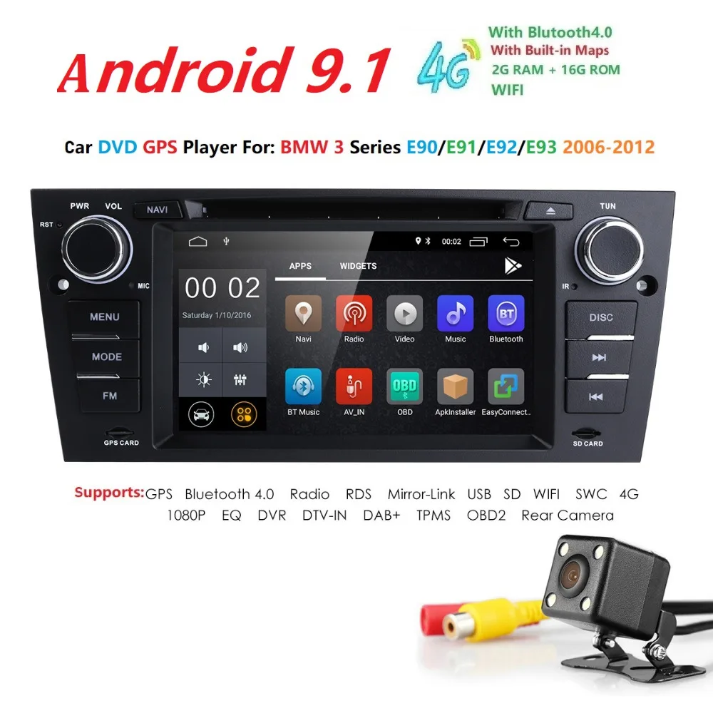 Discount Single 1Din 4-Core 7" Android 9 Car DVD Player For BMW E90/E91/E92/E93 GPS Navigation Radio OBD2 DAB RDS Bluetooth+Camera SWC SD 2