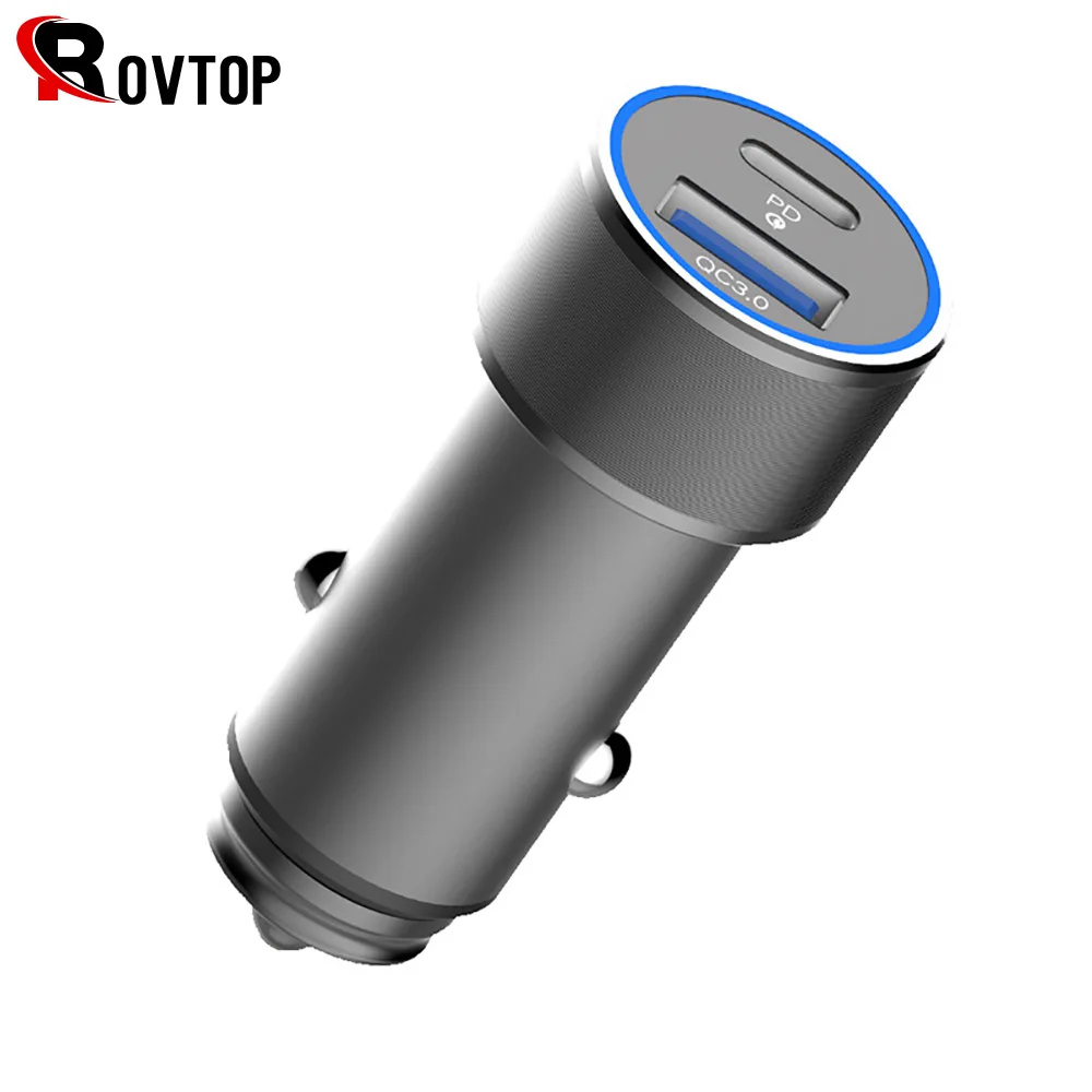 

Rovtop 36W Dual USB Car Charger Quick Charge QC 3.0 Car Charger For Mobile Phone Iphone Xiaomi USB Type C PD Fast Charger