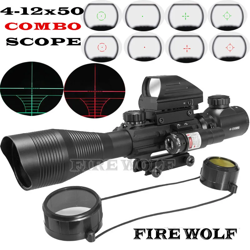 

FIRE WOLF 4-12X50 Illuminated Rangefinder Reticle Rifle Scope Holographic 4 Reticle Sight 11mm 20mm Red Laser Combo Riflescope